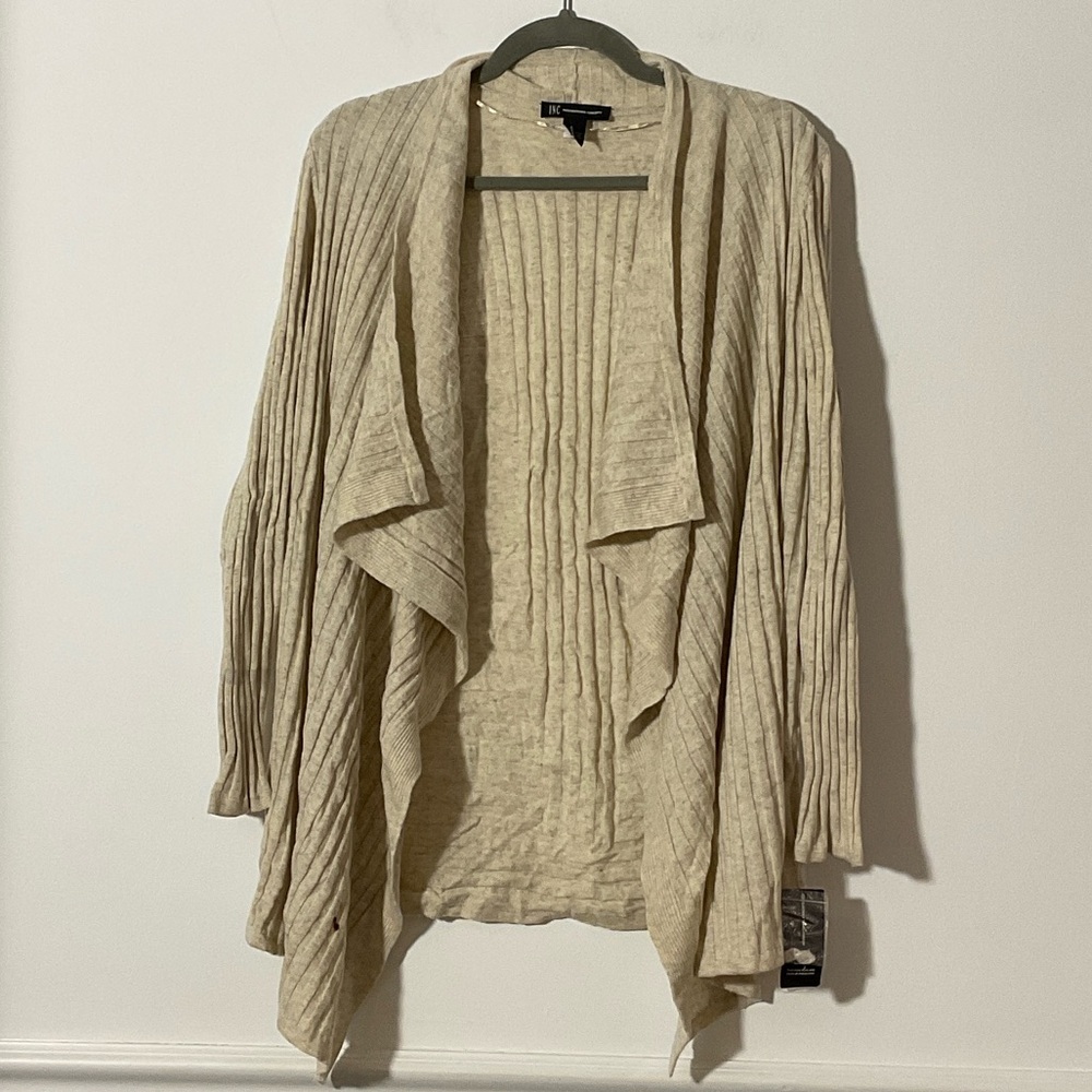 INC International Concepts Beige Ribbed Open-Front Cardigan